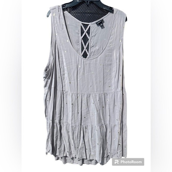Torrid Women’s Plus Sz 3 Beige High Low Sleeveless Criss-Cross Back Gold Hearts. - Picture 1 of 3